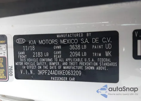 2019 Kia Forte Fe z USA, uszkodzony, nr VIN 3KPF24ADXKE063209